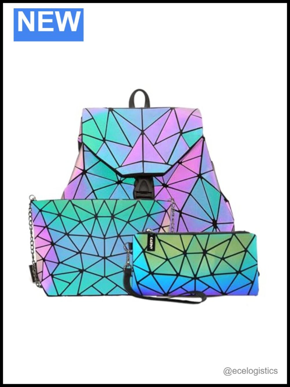 Geometric Women's Backpack Set with Clutch Purse & Wristlet